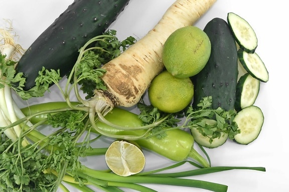 chili, citrus, cucumber, food, lime, organic, parsley, vitamin C, vegetable, leaf