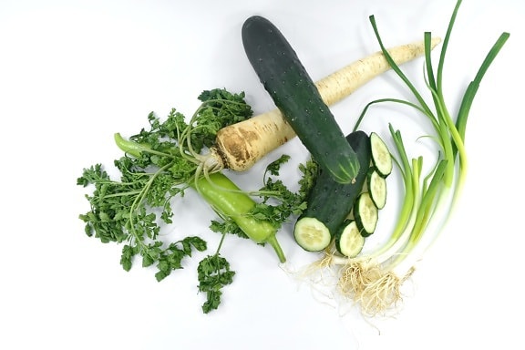 chili, cucumber, parsley, wild onion, vegetable, leaf, food, spice, ingredients, herb