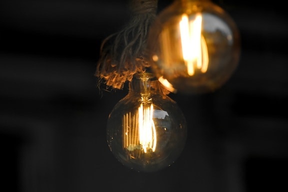 escuridão, eletricidade, de suspensão, luz, lâmpada de iluminação, corda, iluminado, fogo, lâmpada, fio