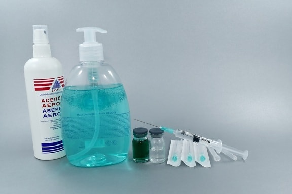 cure, disinfectant, injection, liquid, lotion, protection, soap, syringe, vacation, bottle