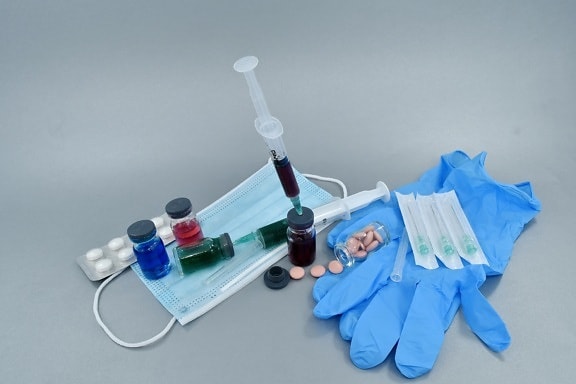 blood, blood agar, blood analysis, equipment, face mask, gloves, laboratory, latex, needles, pills