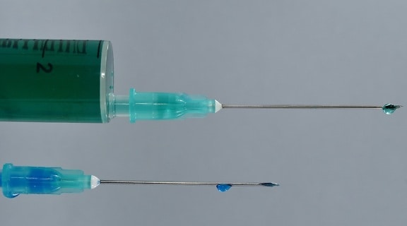 close-up, cure, liquid, medication, needles, stainless steel, syringe, vaccine, medicine, device