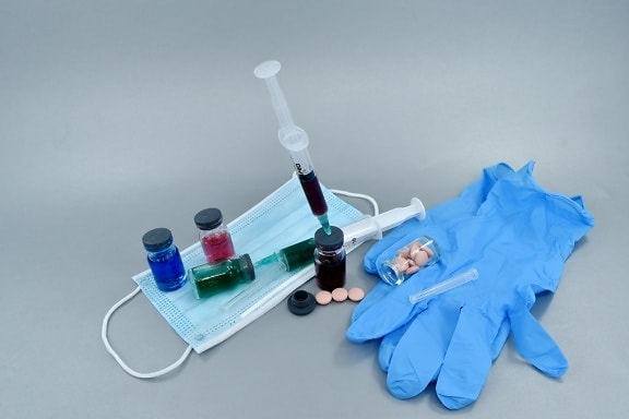 medicine, gloves, science, still life, healthcare, plastic, syringe, treatment, equipment, research