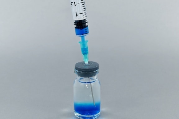 生物化学, 蓝色, 实验, 液, 药理, 注射器, 透明, 塑料, 仪器, 医学