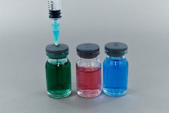blue, cure, drugs, experiment, green, pharmacology, pharmacy, purity, red, syringe