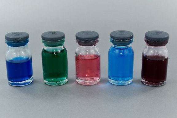 chemikálie, chemii, laboratoř, biochemie, láhve, barevné, kapalina, toxický, toxin, láhev