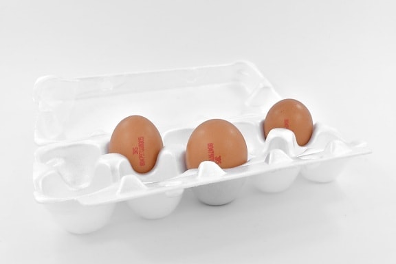 Eierkarton, drei, weiß, Huhn, Ei, Essen, Eierschale, Frühstück, Cholesterin, Still-Leben