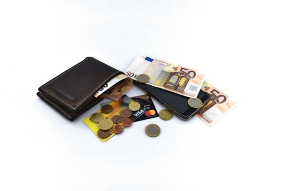 wallet, cash, coins, communications, internet, mobile phone, money, business, savings, currency, shopping