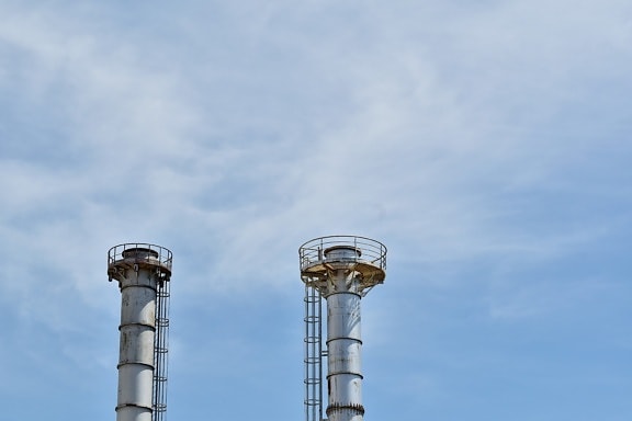height, industrial, metallic, tower, pollution, chimney, high, blue sky, steel, electricity