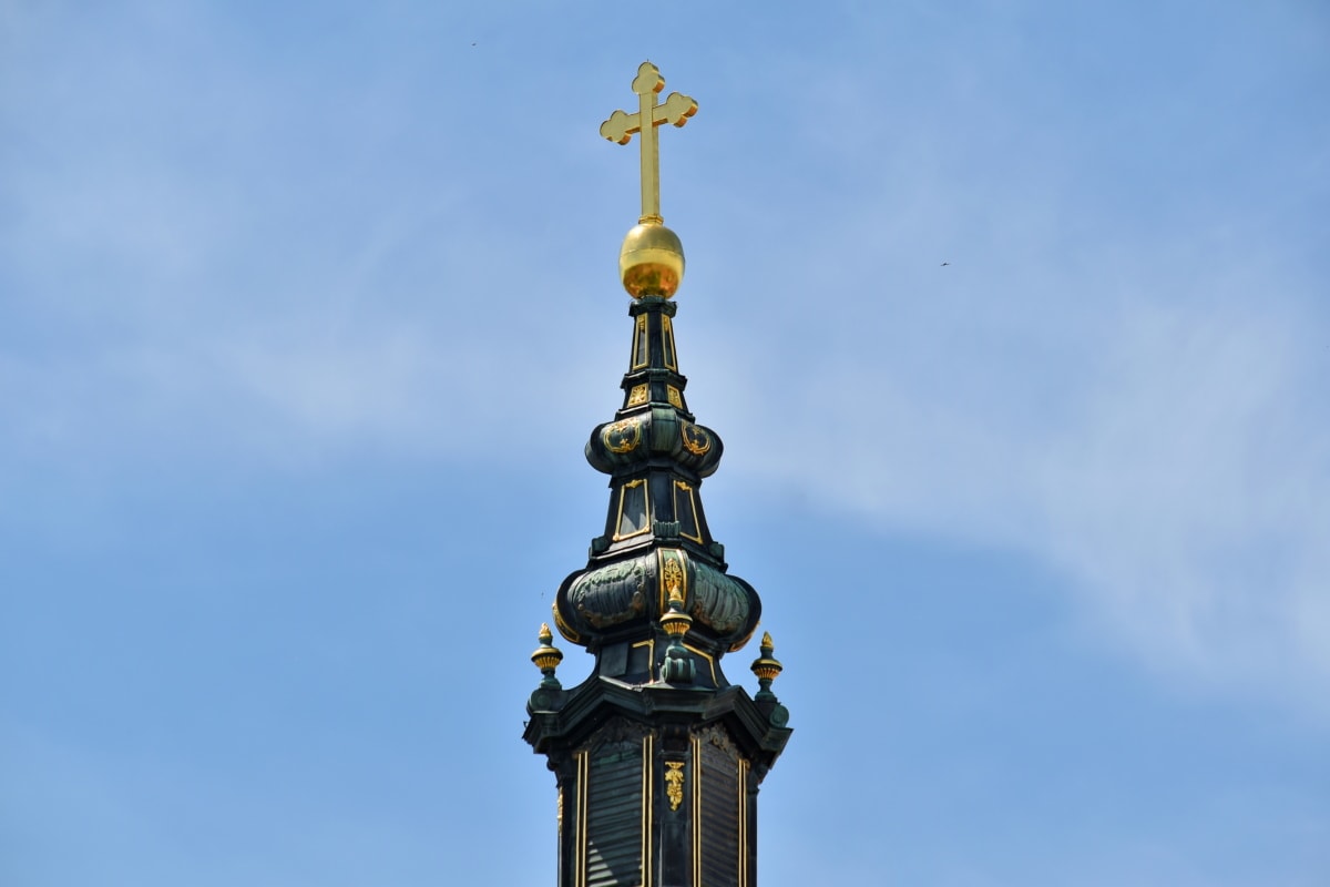 Torre de la iglesia, Cruz, resplandor de oro, Golden shiner, espiritualidad, arquitectura, dispositivo, antiguo, Iglesia, religión