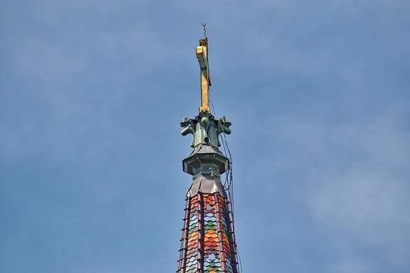 art, belief, christianity, church tower, golden shiner, height, religion, tall, wires, device