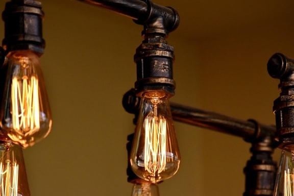 light bulb, old, pipe, lamp, vintage, light, antique, brass, glass, still life