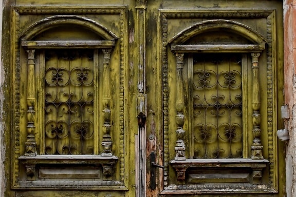 abandonado, carpintaria, decadência, entrada, fachada, porta da frente, portão, casa, velho, porta