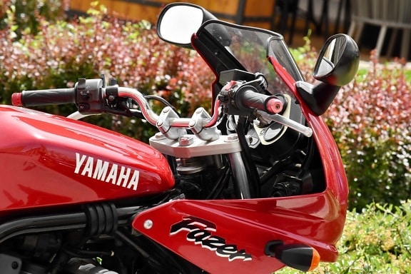 moteur, métalliques, moto, rouge, volant de direction, Yamaha, transport, véhicule, moto, roue