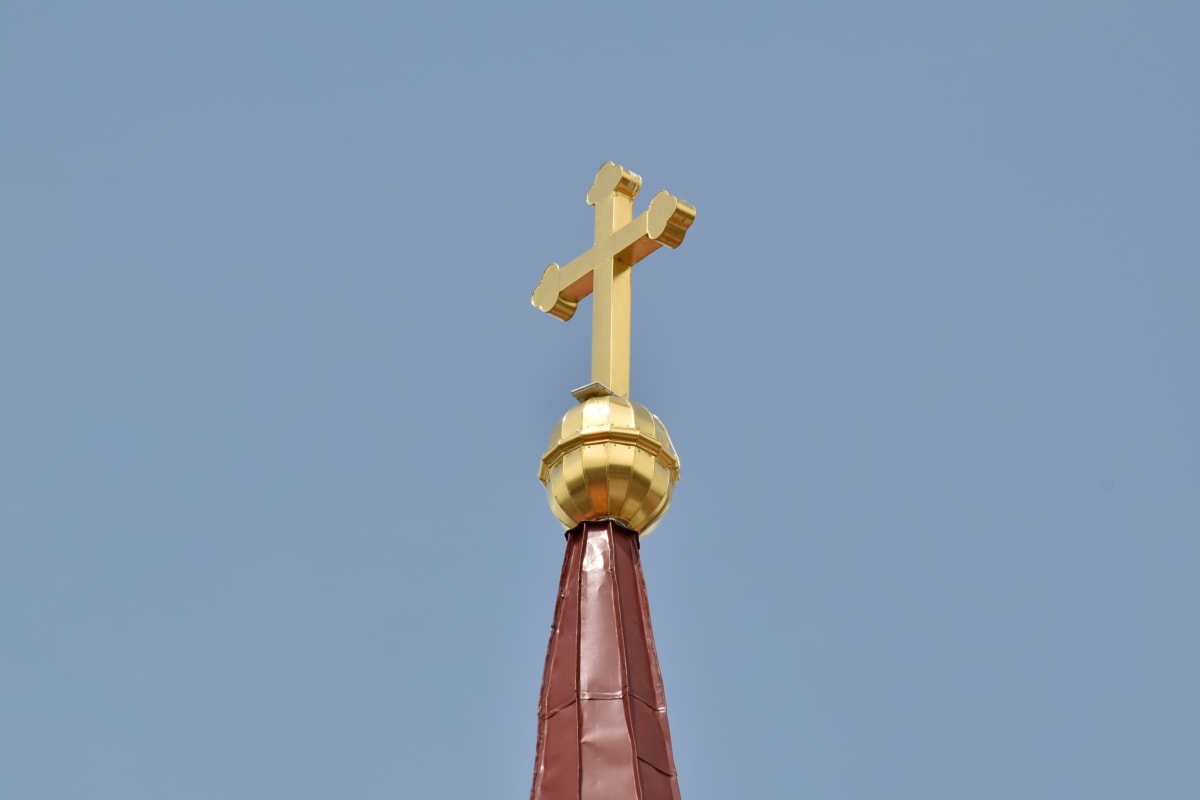 cielo azul, Torre de la iglesia, Cruz, oro, ortodoxa, religión, Serbia, espiritualidad, arquitectura, tradicional