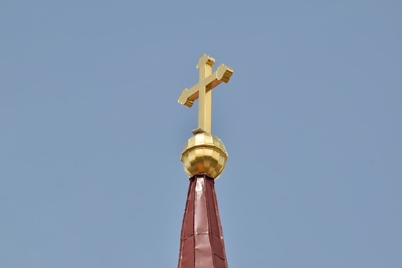 Mavi gökyüzü, kilise kulesi, çapraz, Altın, Ortodoks, din, Sırbistan, Maneviyat, mimari, geleneksel