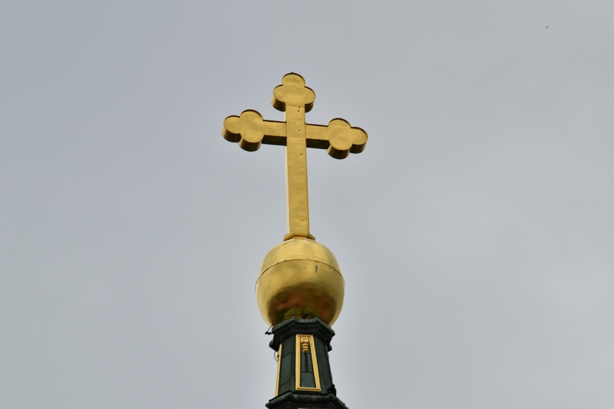christianity, church tower, cross, gold, golden glow, high, religion, architecture, building, old