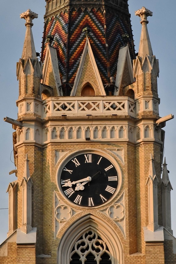 horloge analogique, briques, Cathédrale, catholique, steeple, point de repère, Création de, architecture, Église, horloge