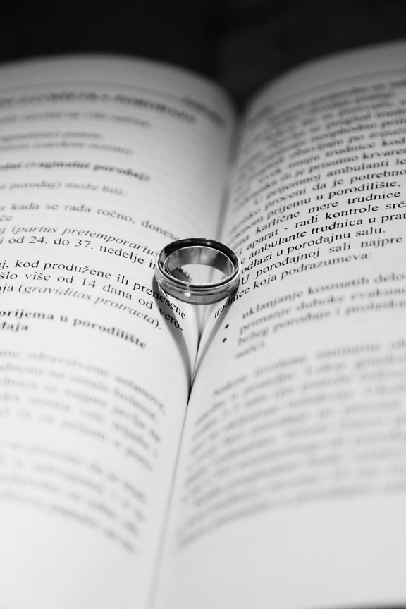 black and white, book, knowledge, ring, silver, text, wedding, wedding ring, wisdom, print