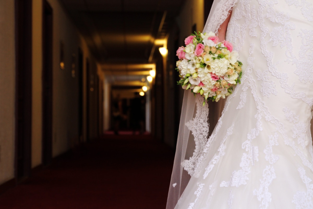 bouquet, bride, dress, engagement, gown, hotel, marriage, love, flowers, groom