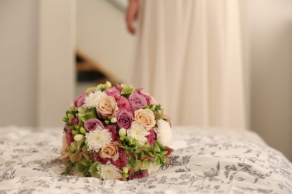 bedroom, bouquet, bride, flowers, pink, wedding, flower, religious, love, arrangement