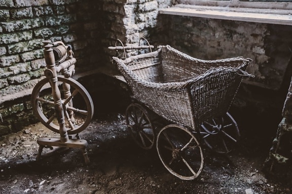 abandoned, artistic, cart, handmade, interior, old style, poverty, wheels, wheel, vehicle