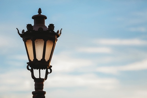 art, baroque, cast iron, lamp, street, sunset, architecture, old, outdoors, antique