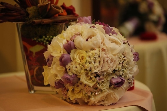 bouquet, romantic, roses, tablecloth, pink, decoration, arrangement, wedding, flower, rose