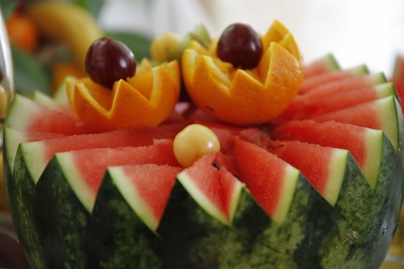 kersen, sinaasappelen, watermeloen, meloen, vers, plantaardige, dieet, salade, vrucht, gezonde
