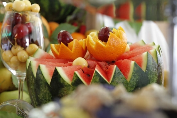decoratieve, exotische, smakelijke, keerkring, meloen, meloen, voedsel, watermeloen, sushi, diner