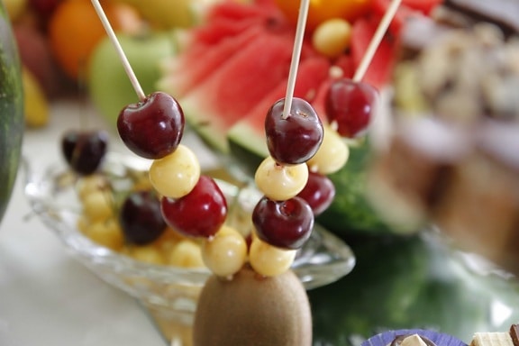 decoration, sticks, cherry, cherries, sweet, fruit, dessert, berry, delicious, health