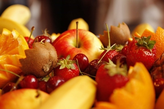 comida, dieta, frutas, baga, maçã, quivi, fresco, saudável, morango, doce