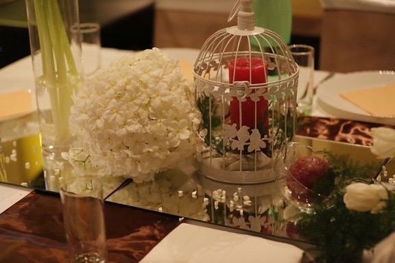 bouquet, candela, decorazione, elegante, vetro, partito, matrimonio, celebrazione, ristorante, pasto