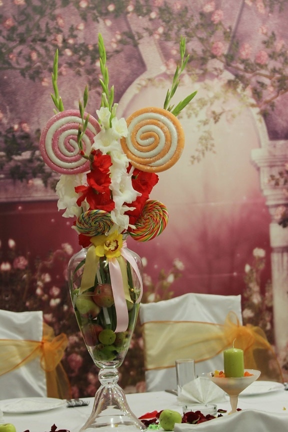 csokor, esküvő, elegáns, dekoráció, elrendezése, váza, romantika, szerelem, virág, levél