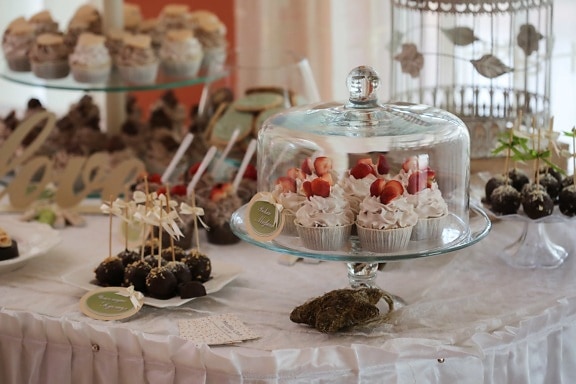 蛋糕, 美味, 甜点, 餐厅, 接待, 婚礼, 宴会, 顿饭, 晚餐, 玻璃