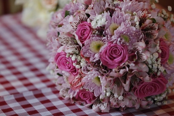 buquê, flor, Dom, pétalas, rosado, romântico, toalha de mesa, decoração, rosas, flores