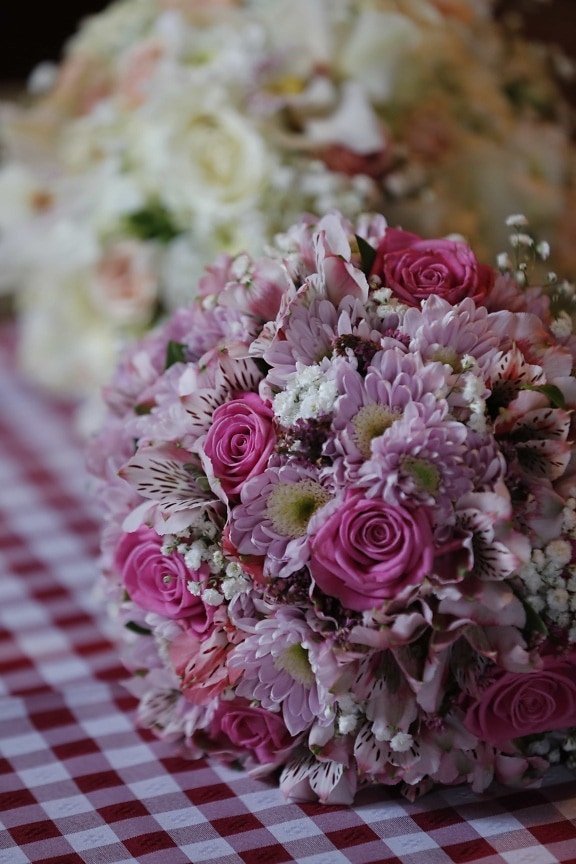 roz, trandafiri, fata de masa, flori, buchet, decor, aranjament, floare, trandafir, nunta