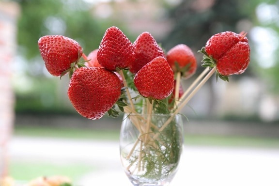딸기, 달콤한, 건강, 맛 있는, 자연, 과일, 잎, 여름, 음식, 야외에서