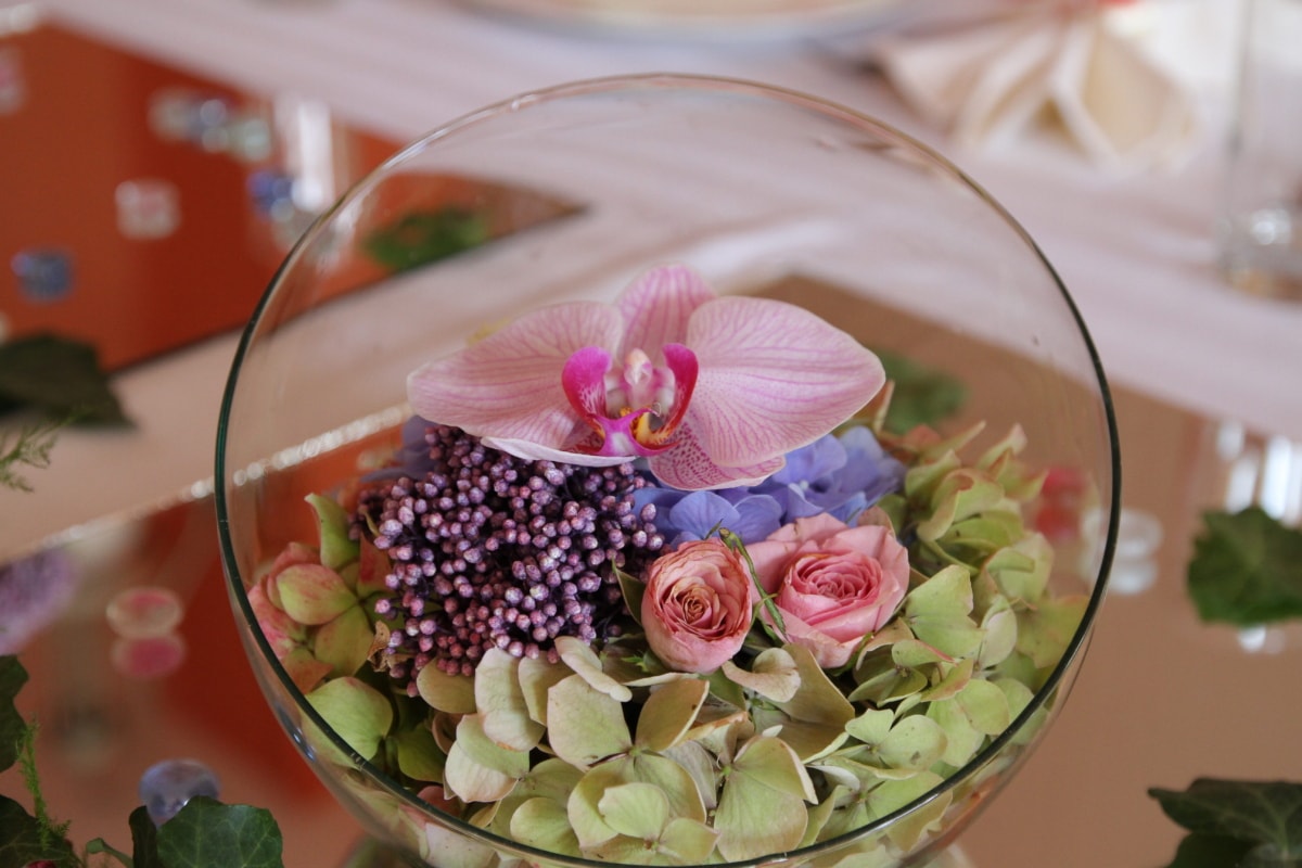 bowl, interior design, reception, elegant, leaf, flower, glass, romance, love, indoors