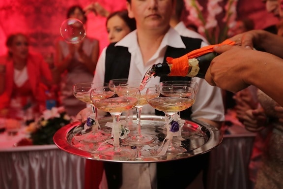 bottle, celebration, ceremony, champagne, glasses, manifestation, party, people, white wine, wine