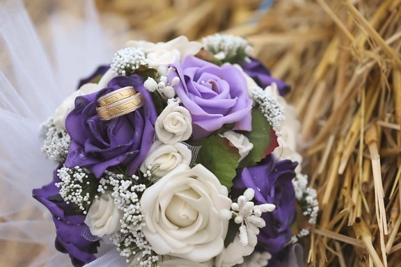 décoration, Or, Hay, nostalgie, violet, anneaux, romantique, paille, mariage, bague de mariage