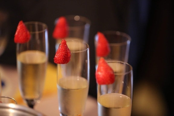 célébration, Champagne, cocktails, boisson, événement, fraises, vin blanc, verre, vin, Parti