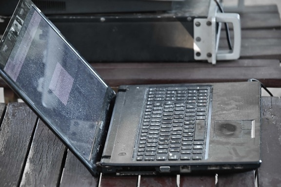 dirty, field work, laptop computer, computer, laptop, notebook, portable computer, personal computer, business, device