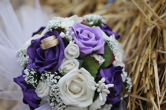paglia, bouquet da sposa, anello di nozze, bouquet, disposizione, amore, sposa, fiore, romanza, impegno