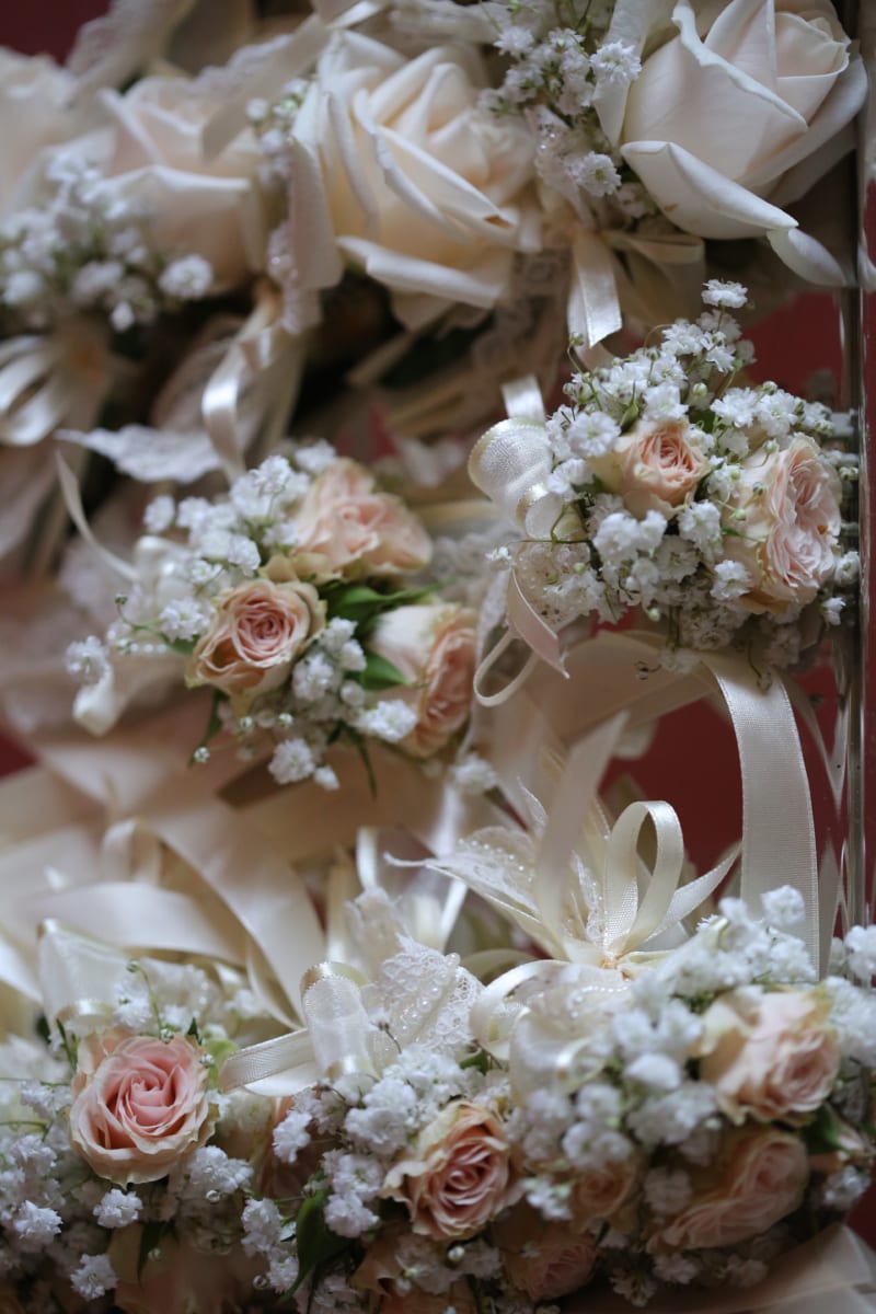 buchet, panglică, buchet de nuntă, aranjament, decor, flori, floare, nunta, arbust, trandafir