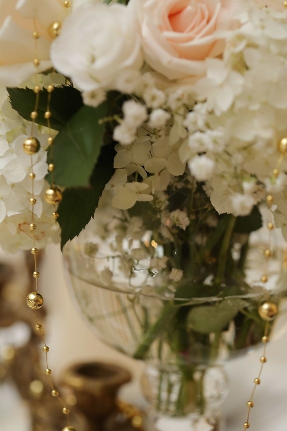 ボウル, 黄金の輝き, ロマンチックです, バラ, 花瓶, 白い花, 花嫁, 花, 結婚式, 愛