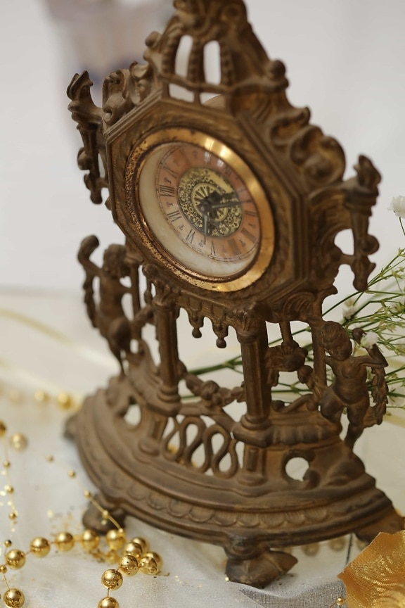 analog clock, antiquity, baroque, bronze, handmade, heritage, metal, antique, device, old