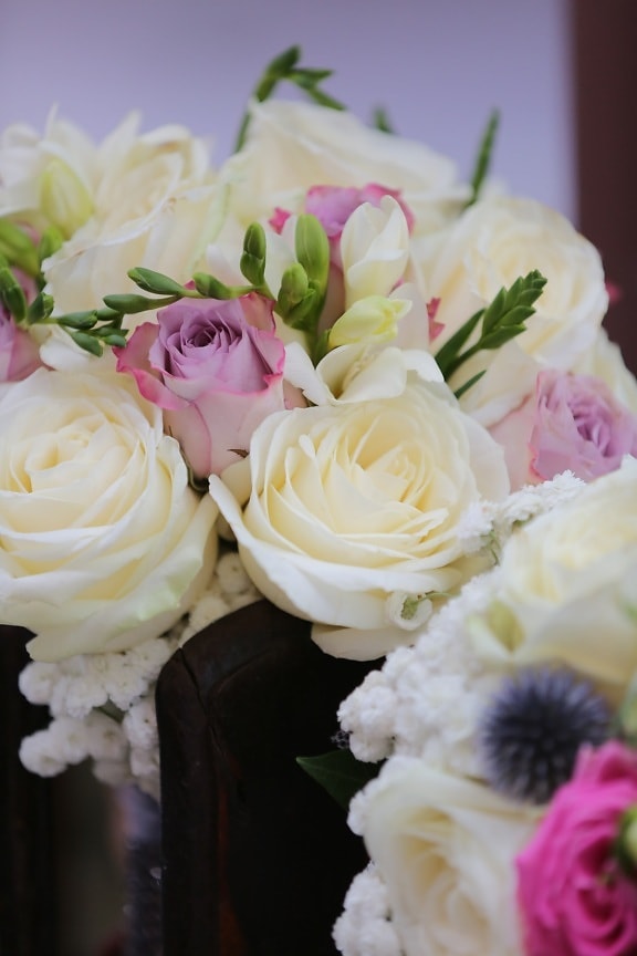 елегантність, шлюб, Троянди, весільний букет, Біла квітка, композиція, Кохання, букет, весілля, Троянда
