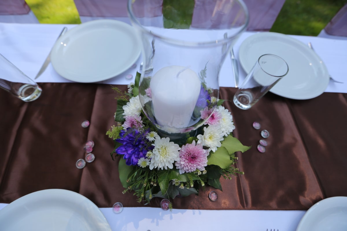 cenare, fiore, coltello, bouquet, fiori, tabella, romanza, posate, ricevimento, vasellame