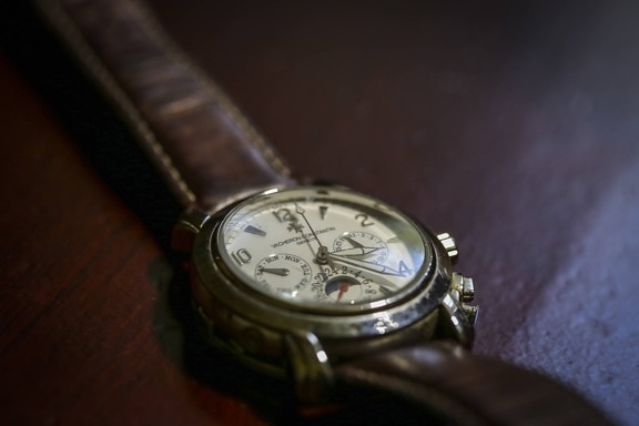 accesorio, reloj analógico, contacto directo, cuero, antigua, sombra, estilo, azulejo de, reloj de pulsera, reloj